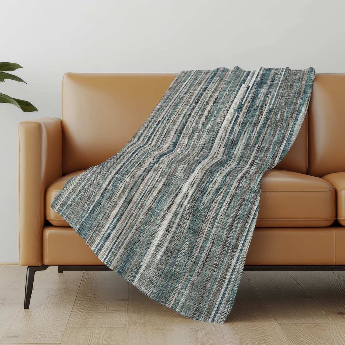 698997 50 x 70 in. Ivory & Blue Striped Microfiber Plush Throw Blanket