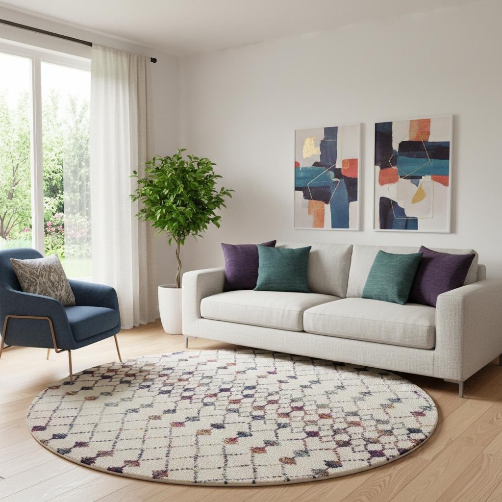 581795 8 x 8 ft. Beige & Blue Abstract Round Rug