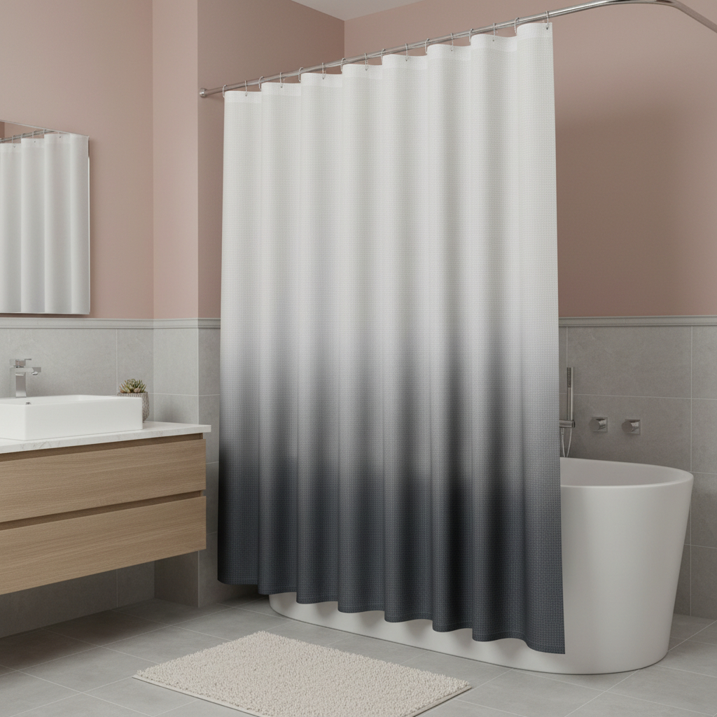484048 72 in. White & Black Ombre Shower Curtain