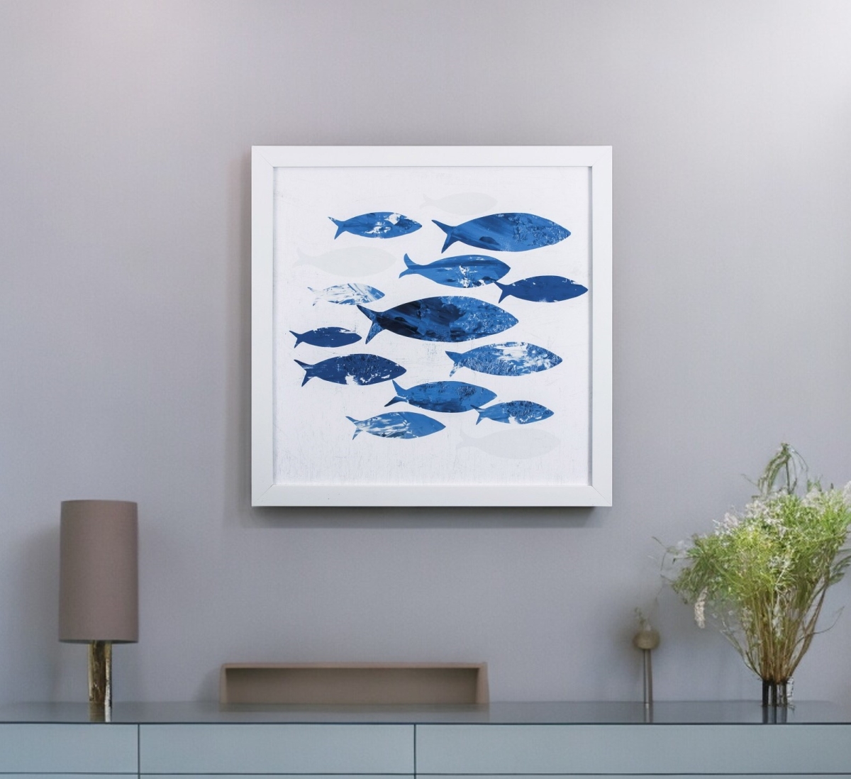 395664 Marble Blue School of Fish 1 Wall Art