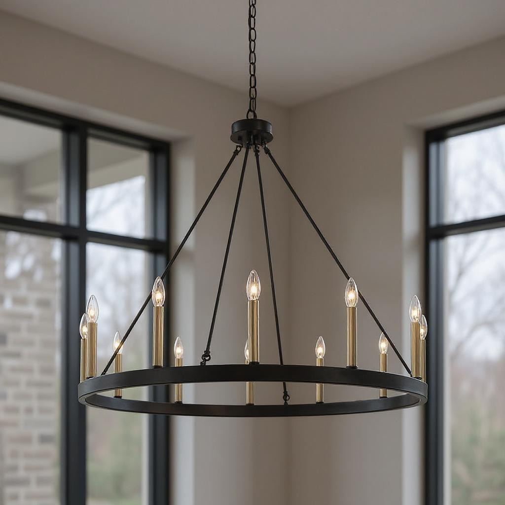 482691 Black & Gold Candle Style Twelve Light Metal Dimmable Chandelier