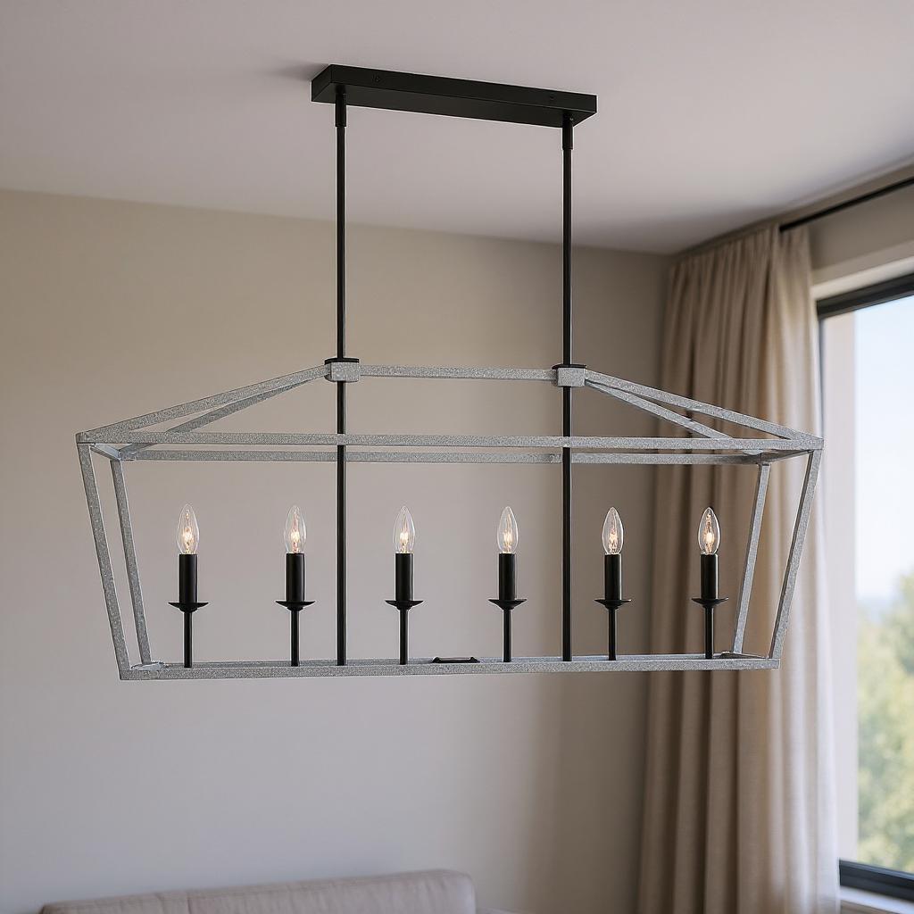 482803 Black & White Candle Style Six Light Metal Dimmable Chandelier