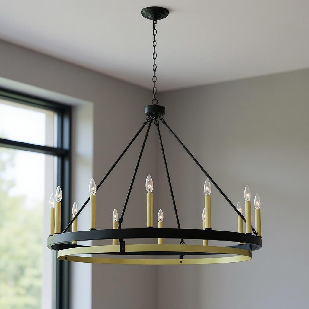 482844 Black Candle Style Twelve Light Metal Dimmable Chandelier