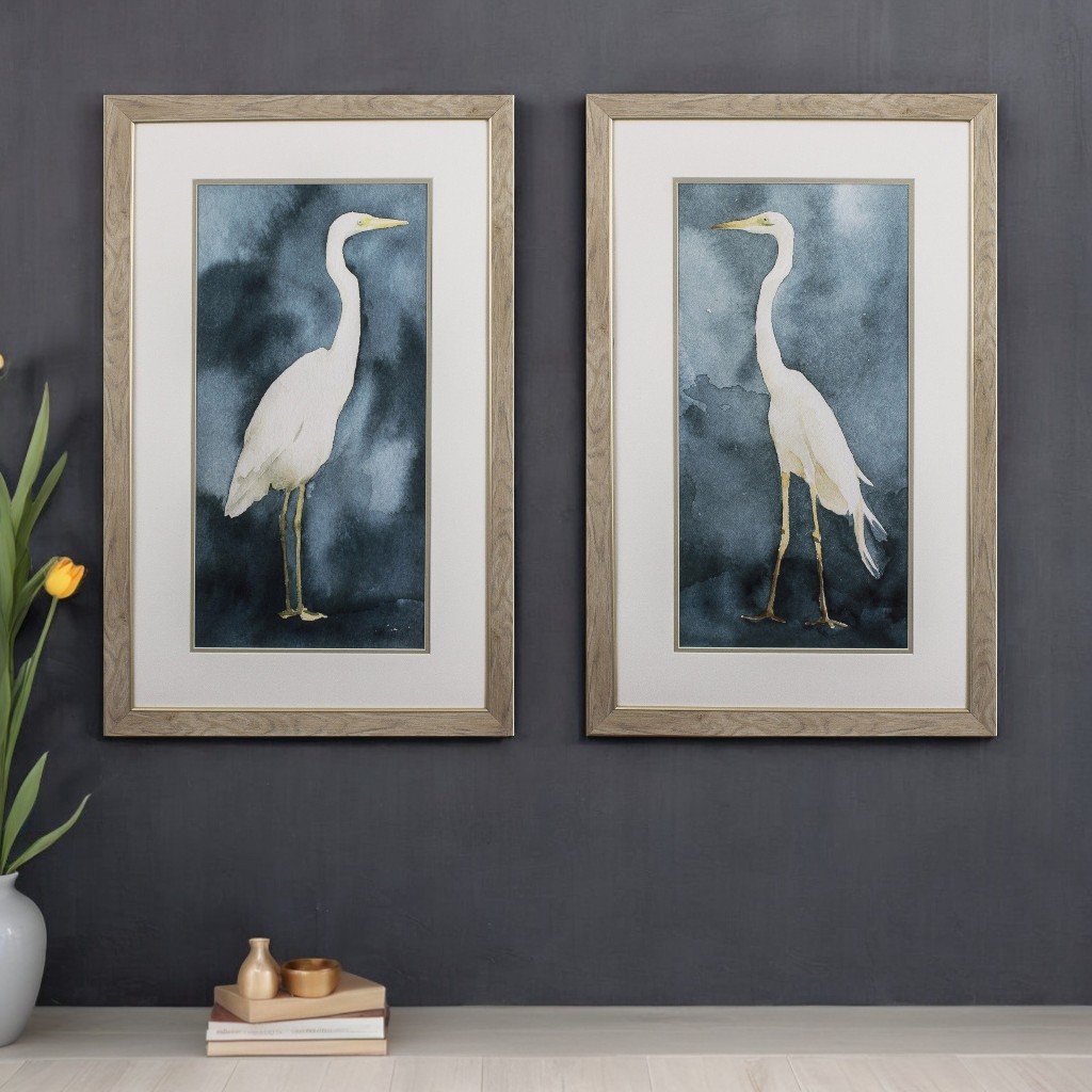 472104 Teal Blue Heron Framed Art, Set of 2