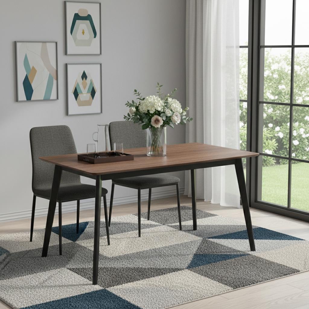 631302 59 in. Walnut & Black Wood Dining Table