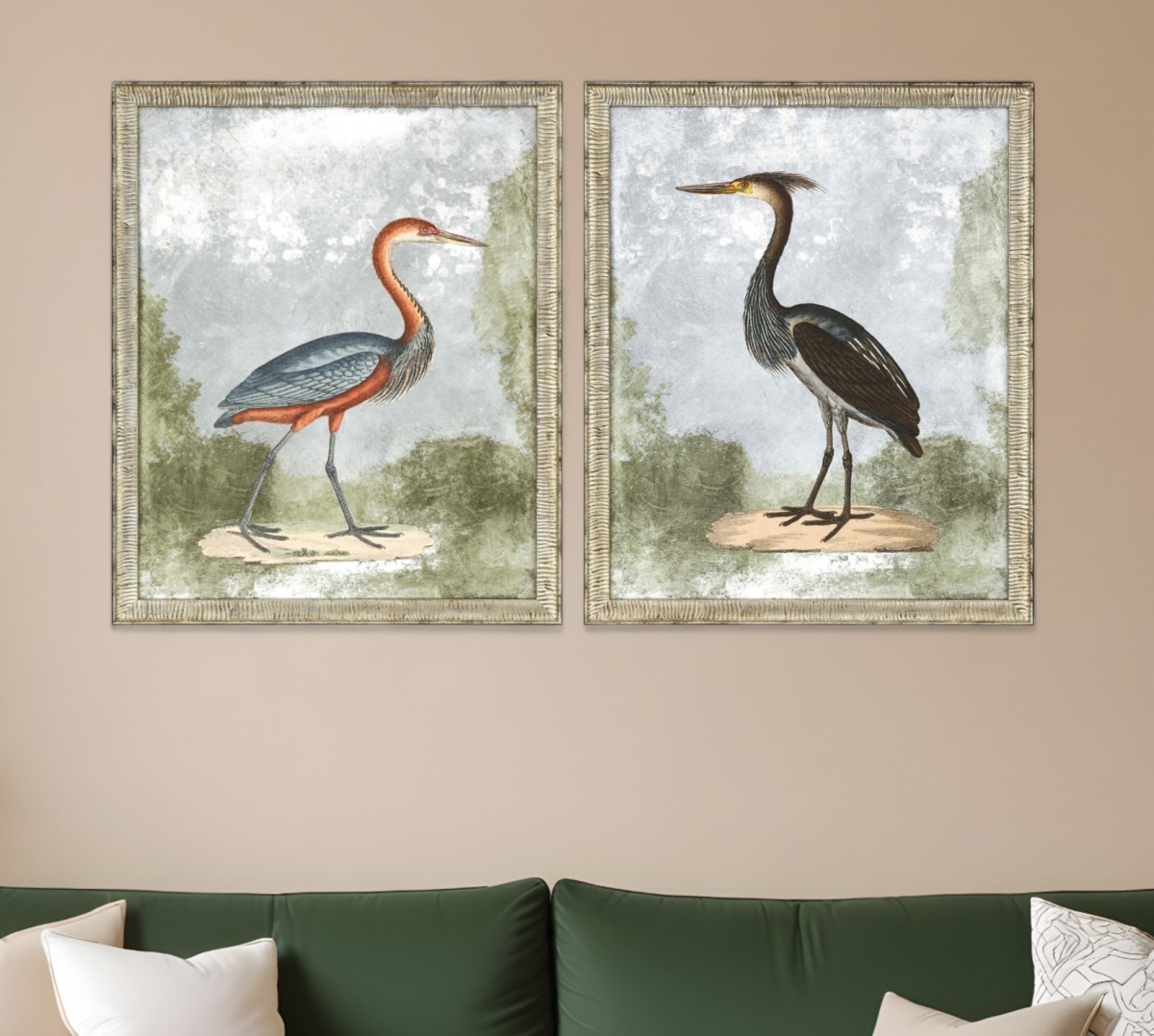 416440 Cranes II Silver Framed Print Wall Art, Set of 2
