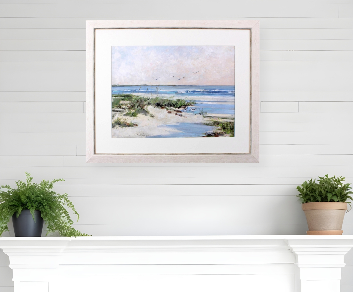 484233 Soft Morning Sea White Framed Print Wall Art