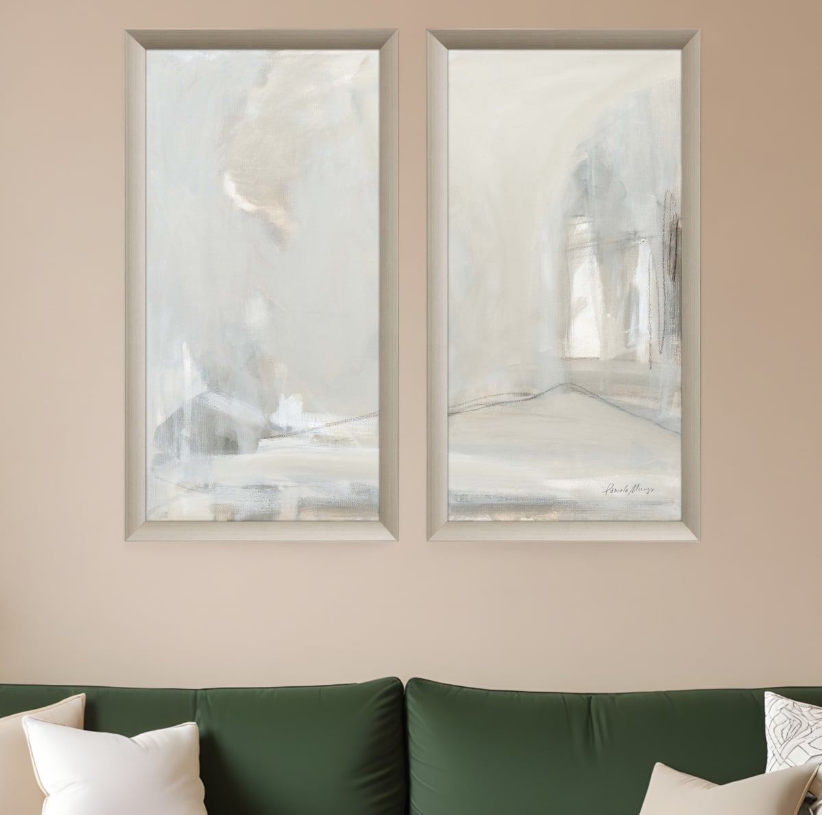 525726 Delicate Gray Silver Framed Print Wall Art, Set of 2