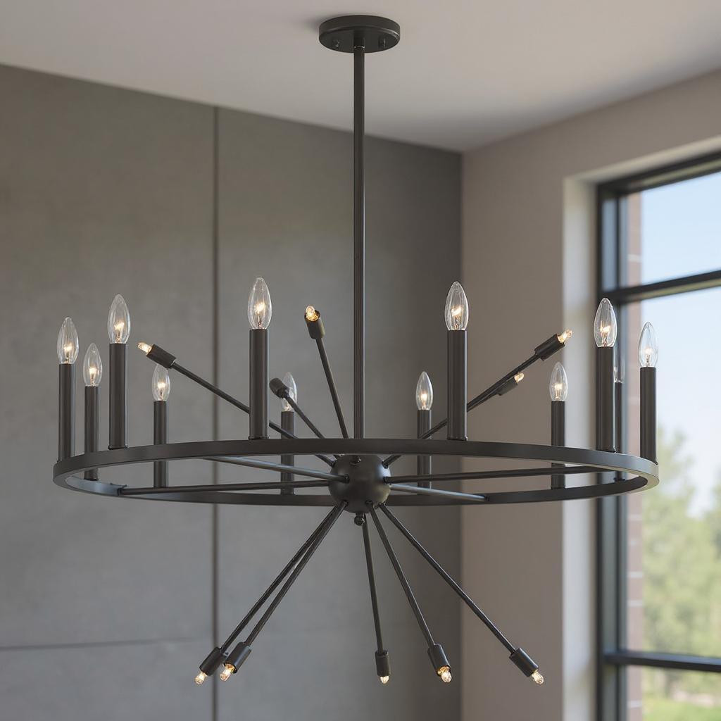 483958 Black Candle Style Multi Light Metal Dimmable Chandelier