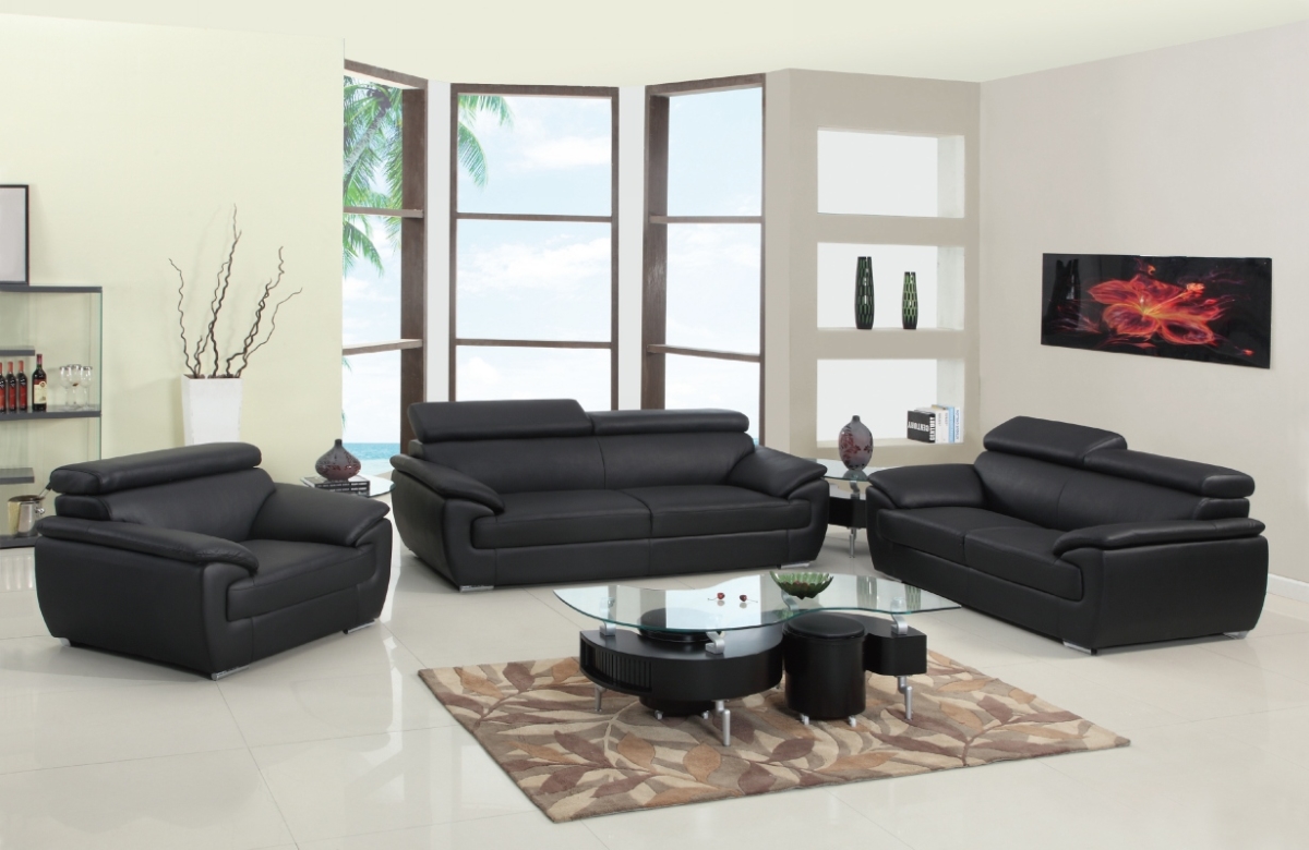 329518 114 in. Captivating Black Leather Sofa Set