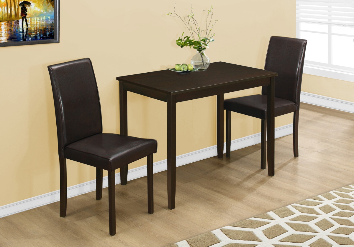 HomeRoots Solid Wood,Foam, MDF, Veneer,Leather-Look Dining Set - 3PCS Set/Cappuccino/Brown Parson Chairs