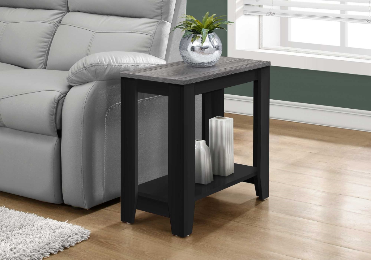 22 in. Black Particle Board & Grey Laminate Accent Table
