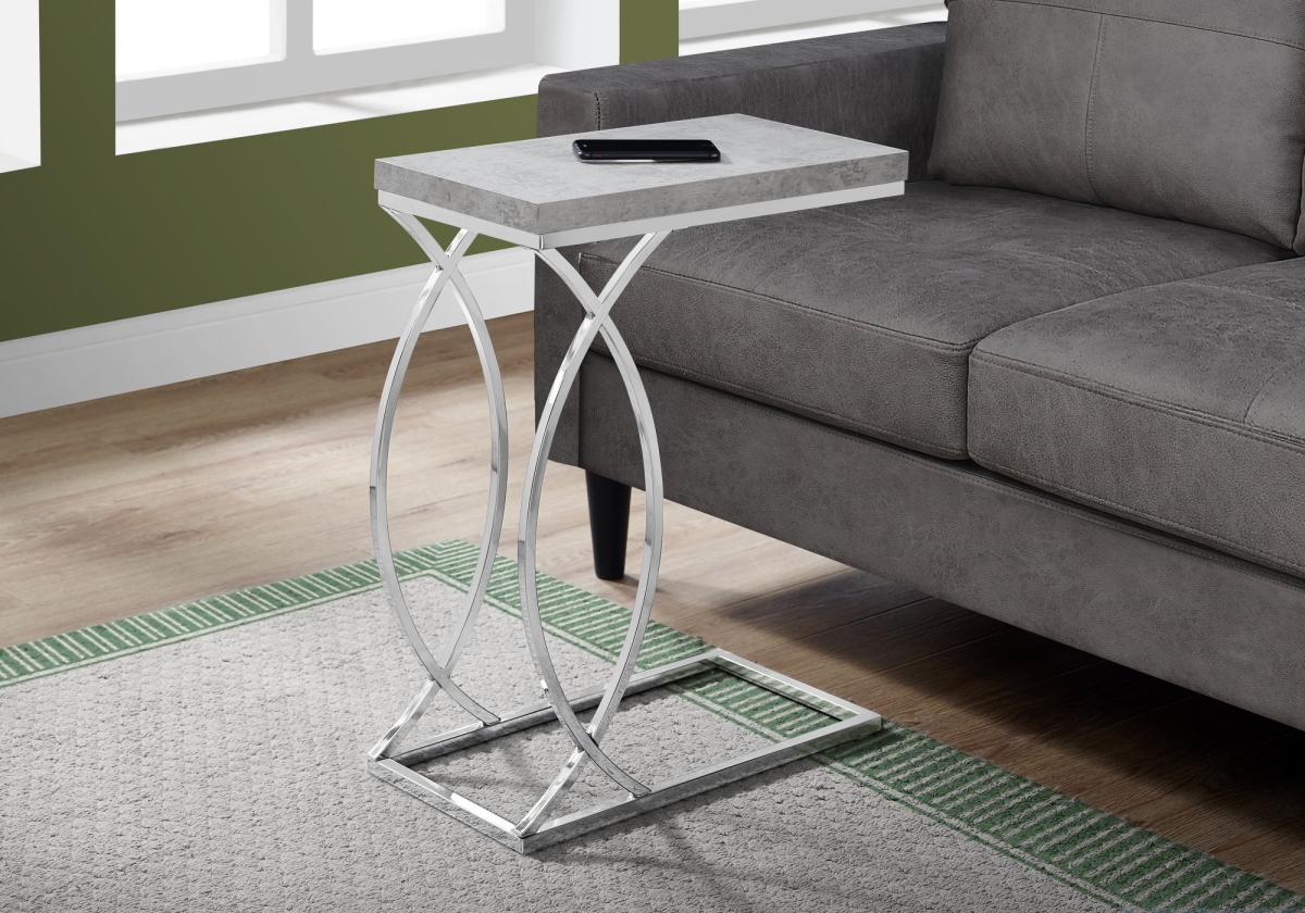 25 in. Grey Cement MDF & Chrome Metal Accent Table