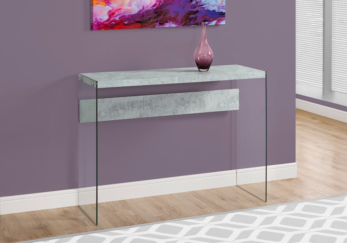 32 in. Grey Cement Particle Board & Clear Tempered Glass Accent Table