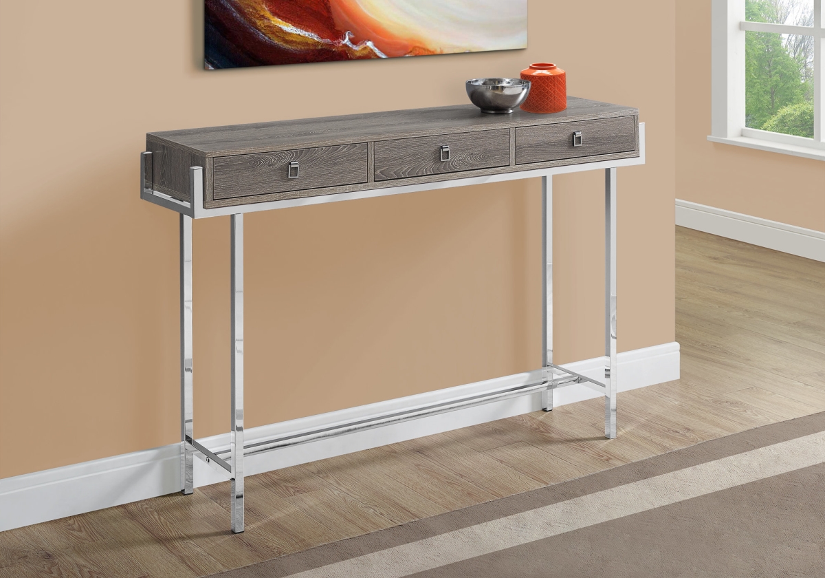 31.75 in. Dark Taupe Particle Board & Chrome Metal Accent Table