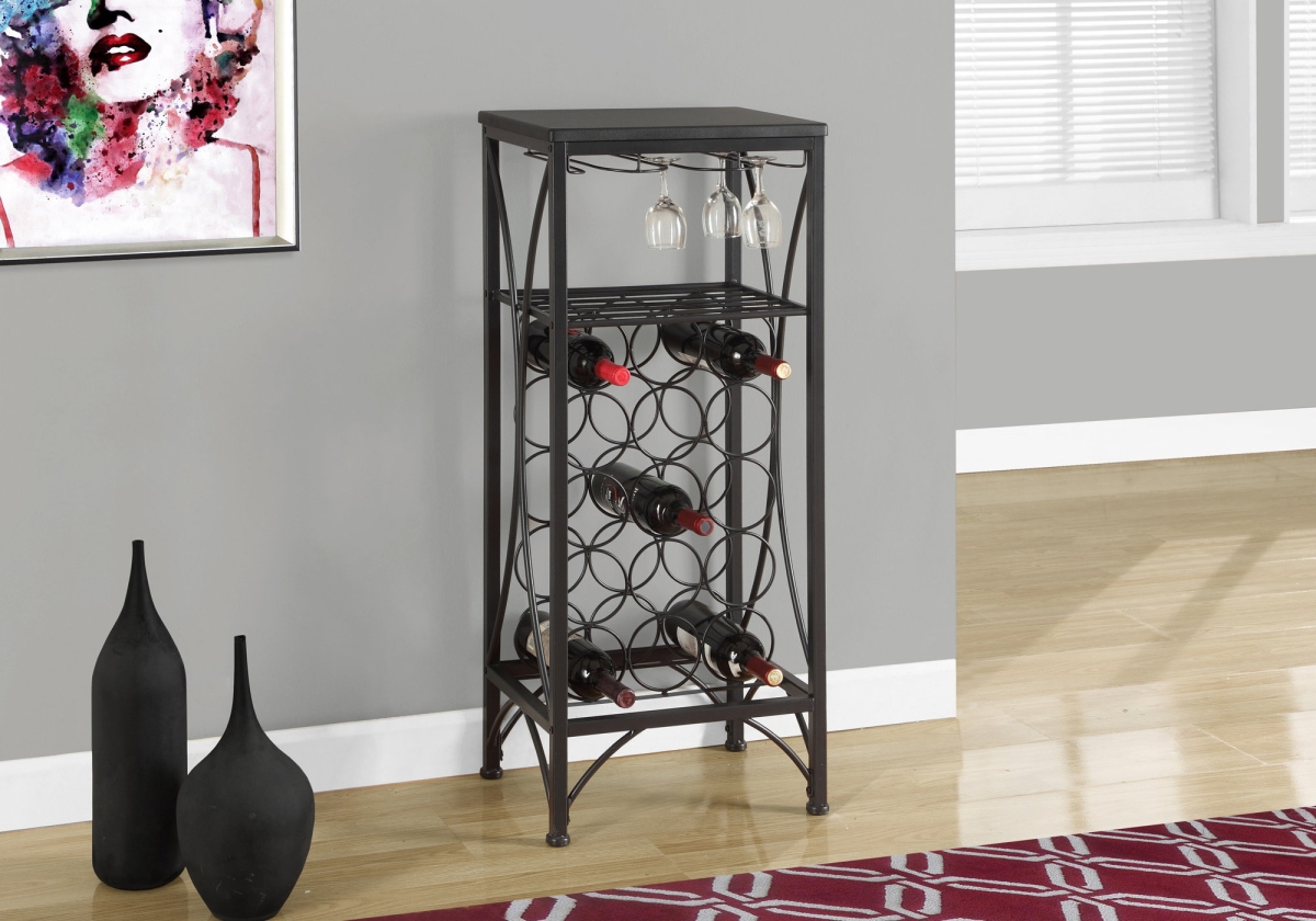 Picture of HomeRoots 333167 40.5 in. Black Metal Wine Bottle & Glass Rack Home Bar