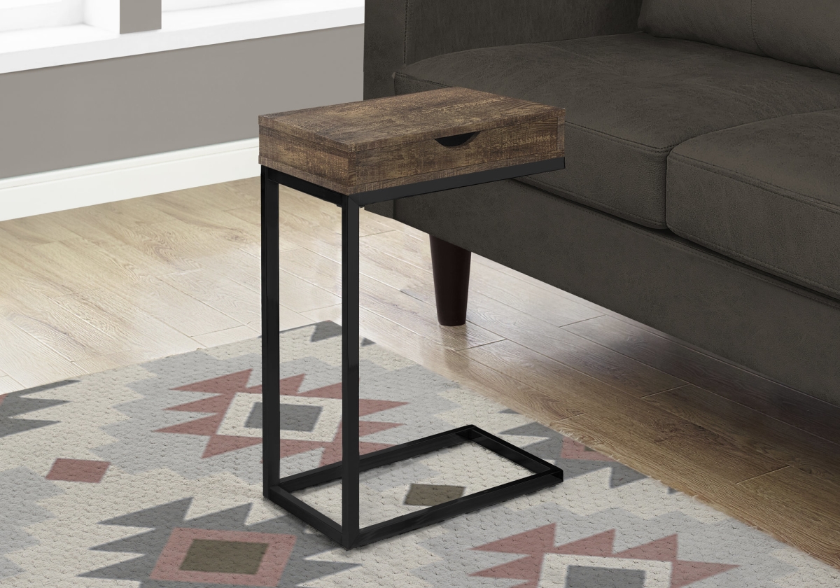 24.5 in. Brown Particle Board & Black Metal Accent Table with a Drawer