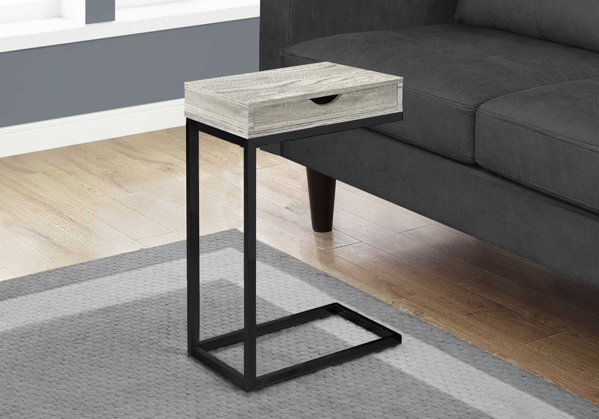 24.5 in. Grey Particle Board & Black Metal Accent Table with a Drawer