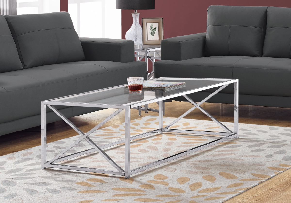 17.25 in. Chrome Metal & Clear Tempered Glass Coffee Table