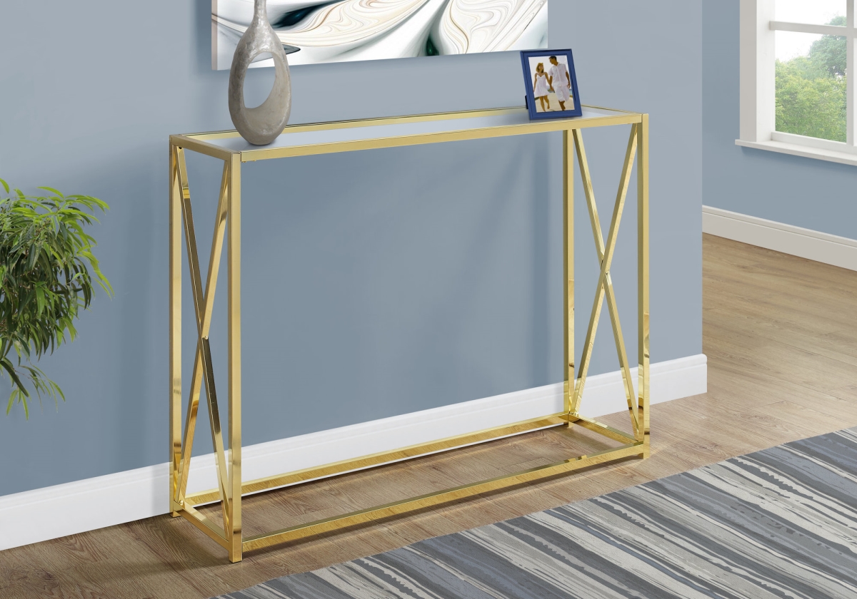 32.25 Gold Metal & Clear Tempered Glass Accent Table