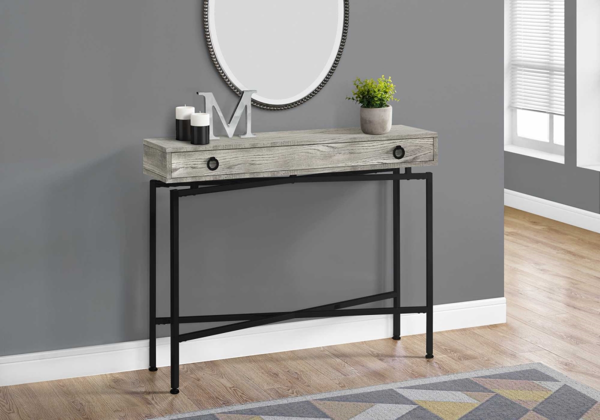 32.5 in. Grey Reclaimed Wood Particle Board Accent Table with Black Legs