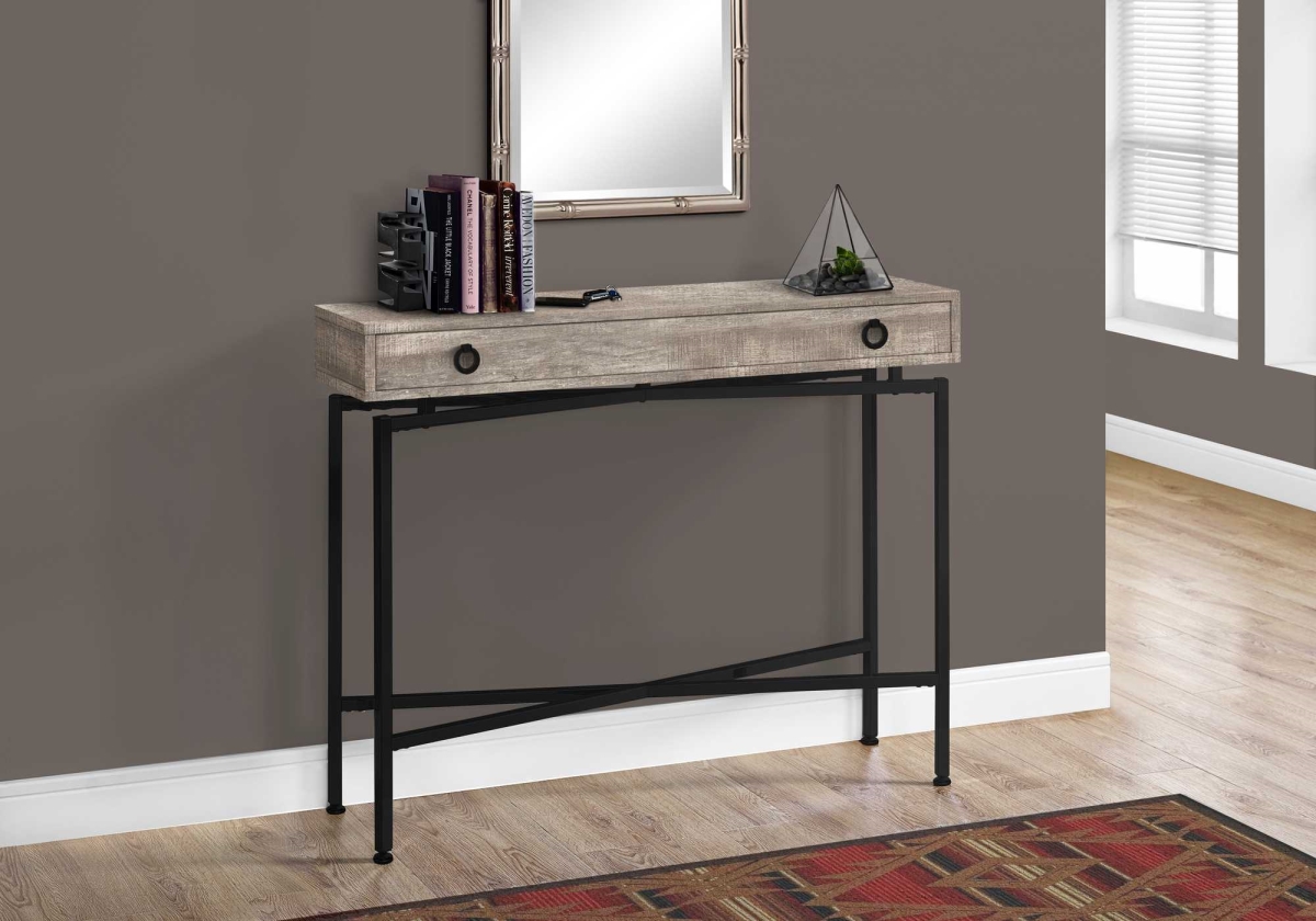 32.5 in. Taupe Reclaimed Wood Particle Board Accent Table with Black Legs
