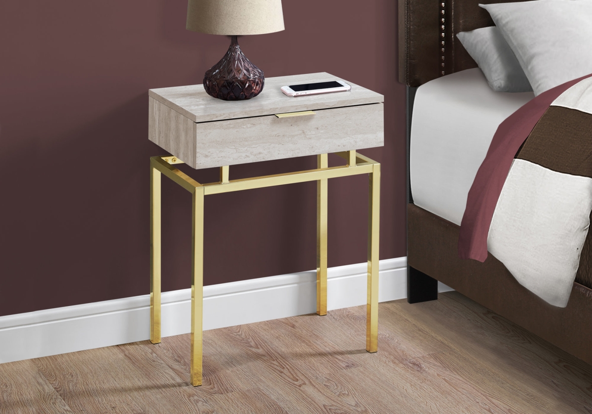 23.25 in. Beige Marble Particle Board & Gold Metal Accent Table