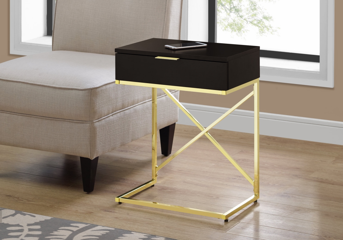 HomeRoots Furniture 18.2-inch x 12.8-inch x 23.5-inch Cappuccino, Gold, Particle Board Metal - Accent Table