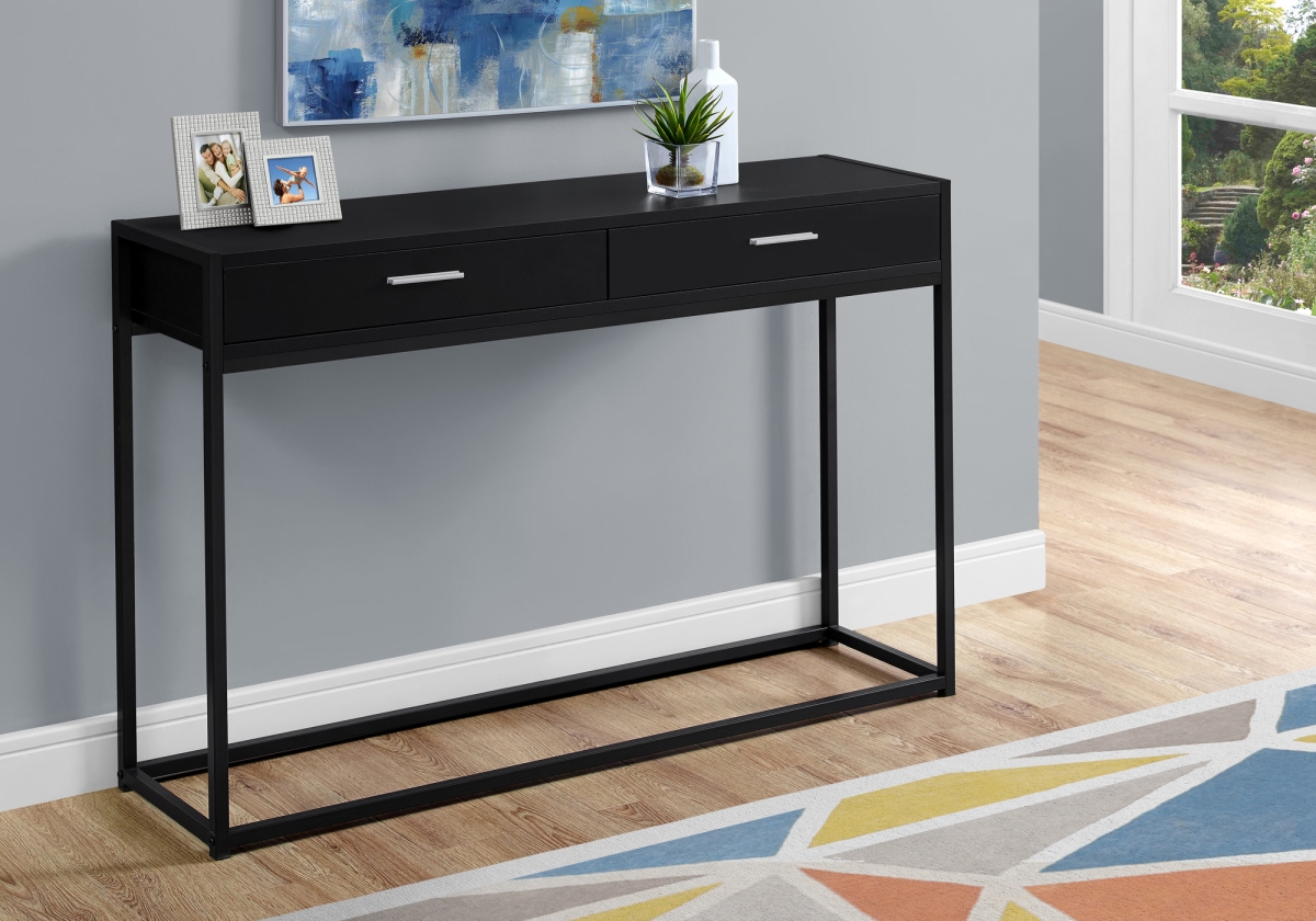 32 in. Black MDF & Black Metal Accent Table