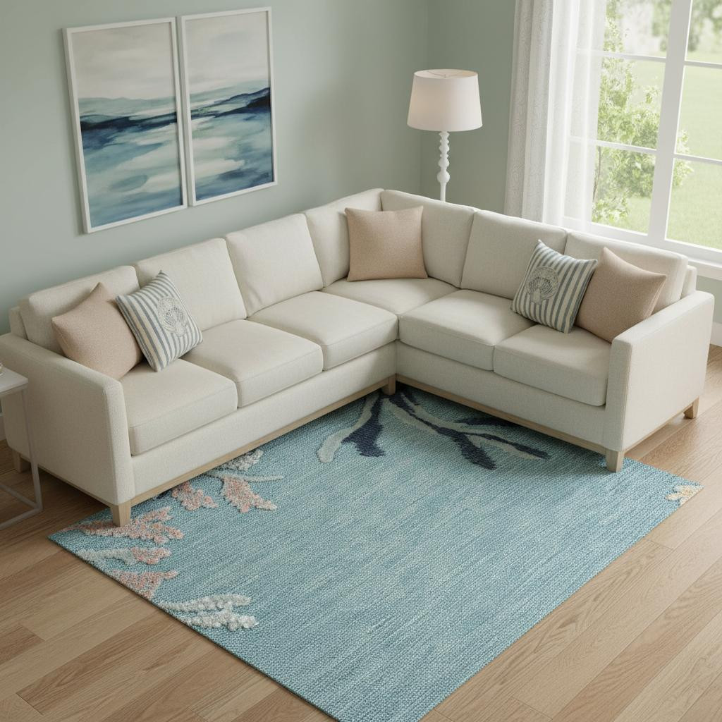 712772 8 x 9 ft. Aqua & Blue Coral Rectangle Area Rug