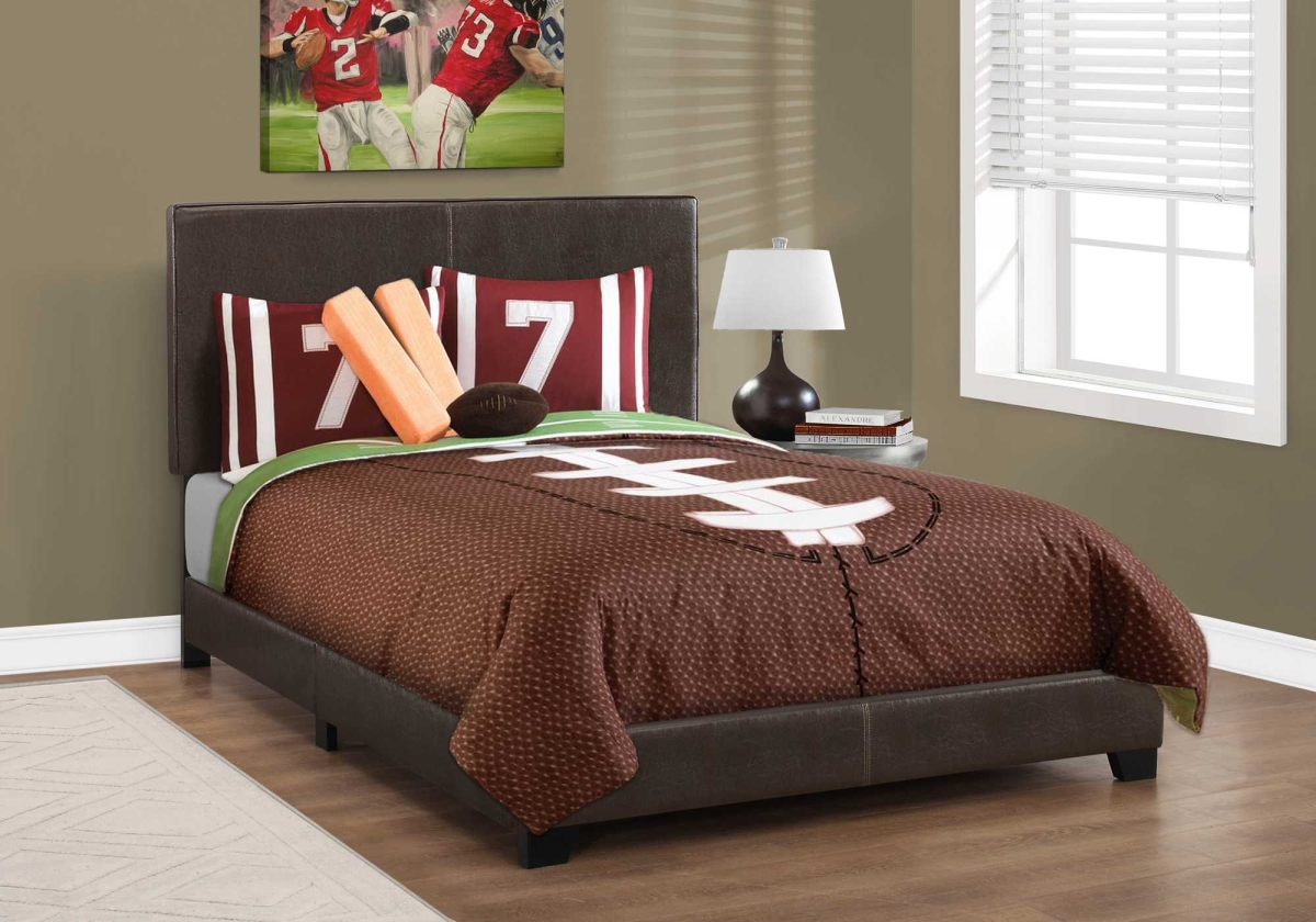 333278 45.75 in. Dark Brown Solid Wood, MDF & Foam Full Size Bed with a Leather Look