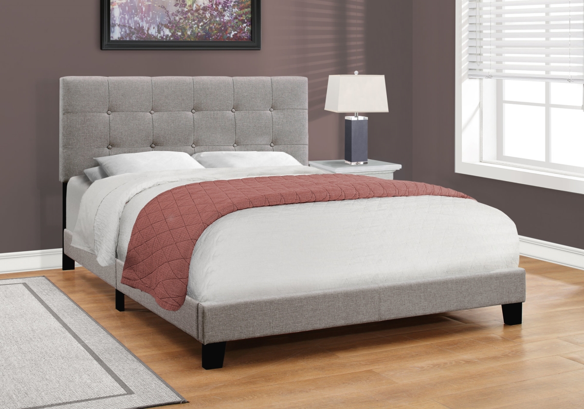 333285 45.75 in. Solid Wood, MDF, Foam & Linen Queen Size Bed