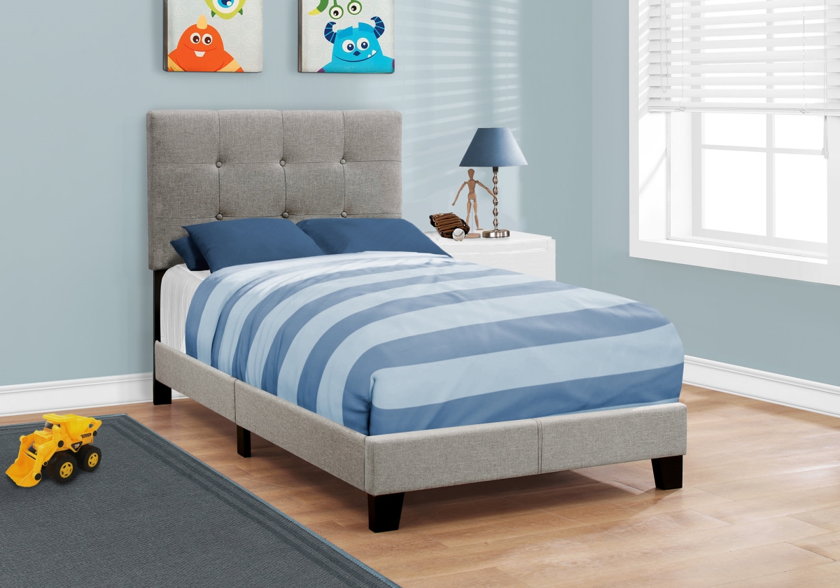 45.75 in. Solid Wood, MDF, Foam & Linen Twin Size Bed