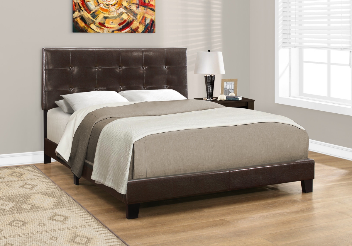 333291 45.75 in. Dark Brown Solid Wood, MDF & Foam Queen Size Bed with a Leather Look