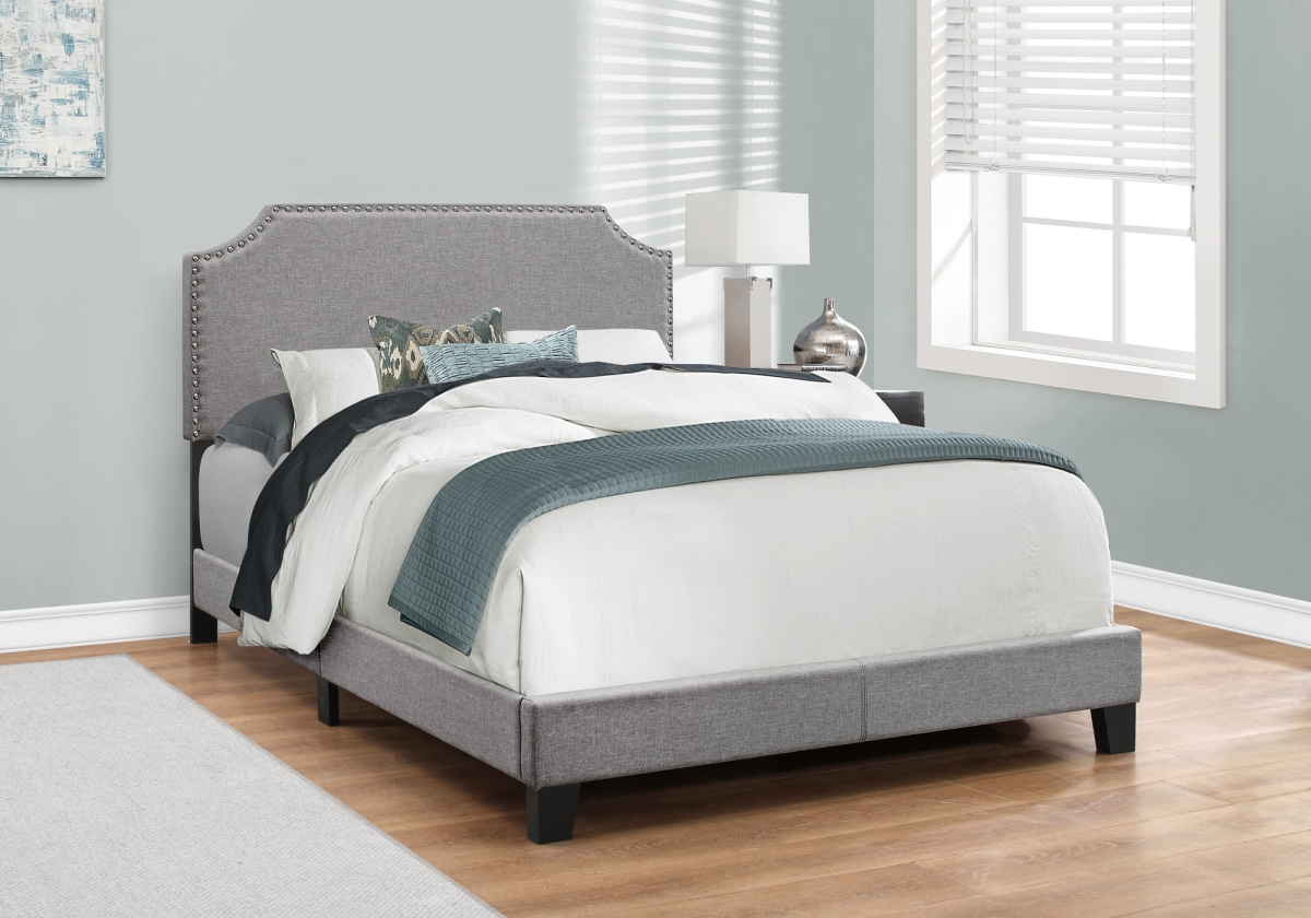 45.5 in. Solid Wood, Linen, MDF & Foam Full Size Bed with a Chrome Trim