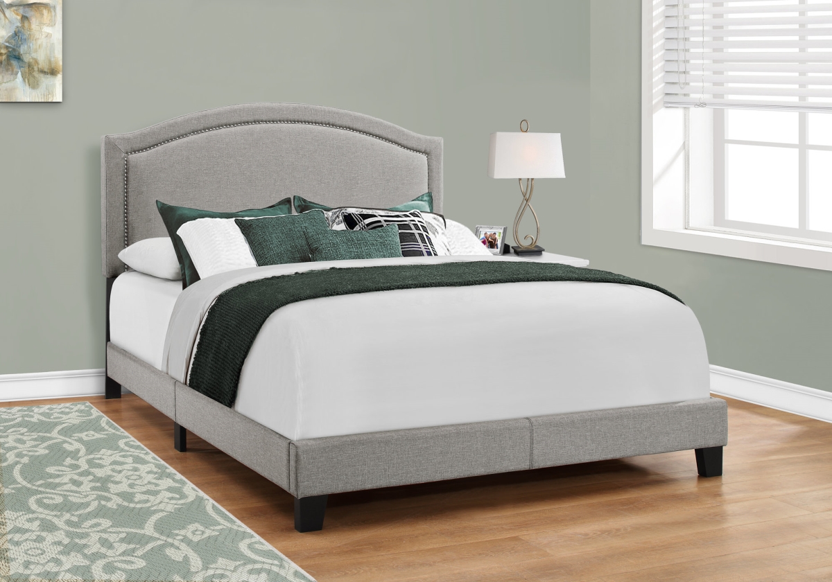 51.5 in. Solid Wood, Linen, MDF & Foam Queen Size Bed with a Chrome Trim
