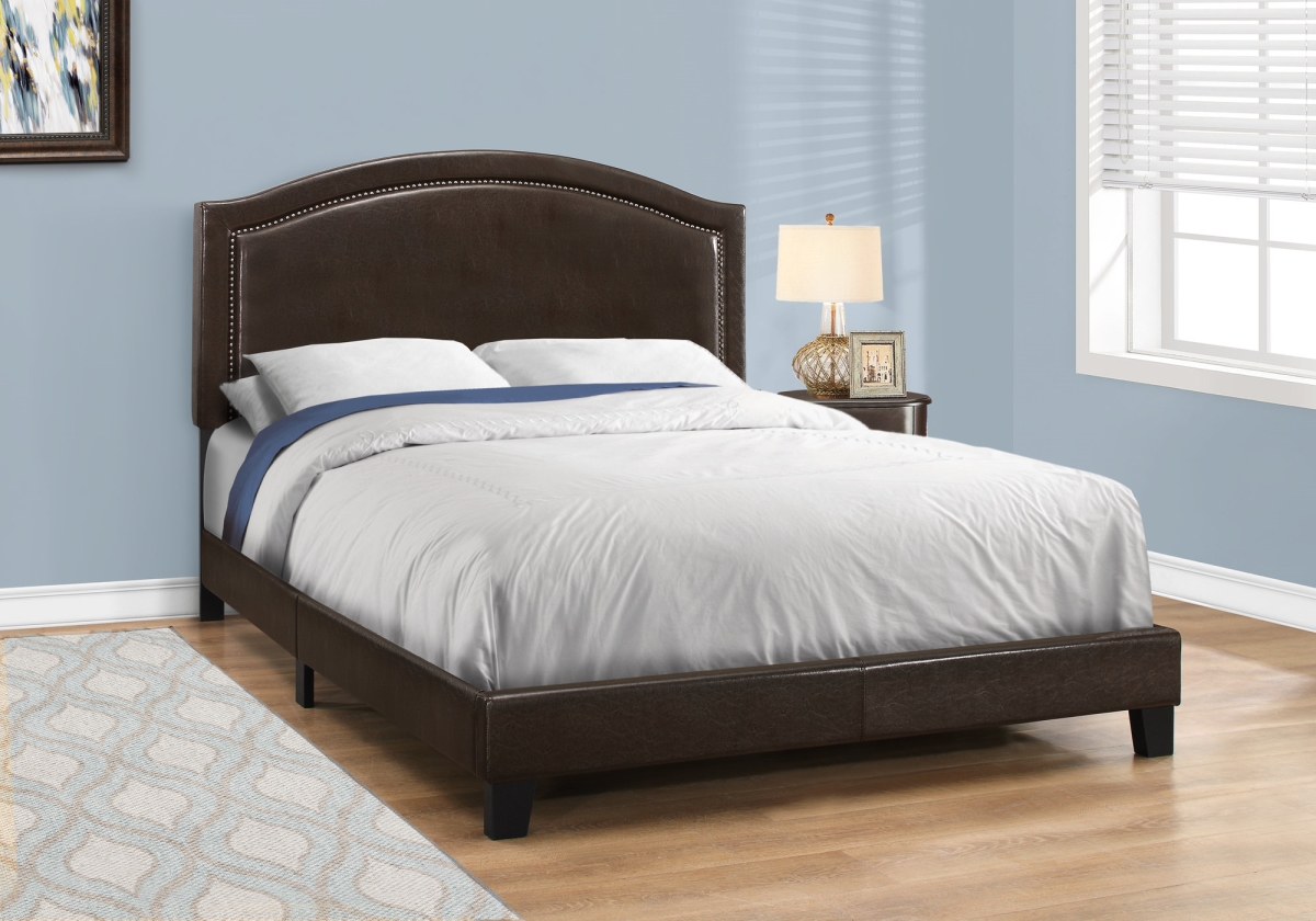 51.5 in. Dark Brown Solid Wood, Linen, MDF & Foam Queen Size Bed with a Brass Trim