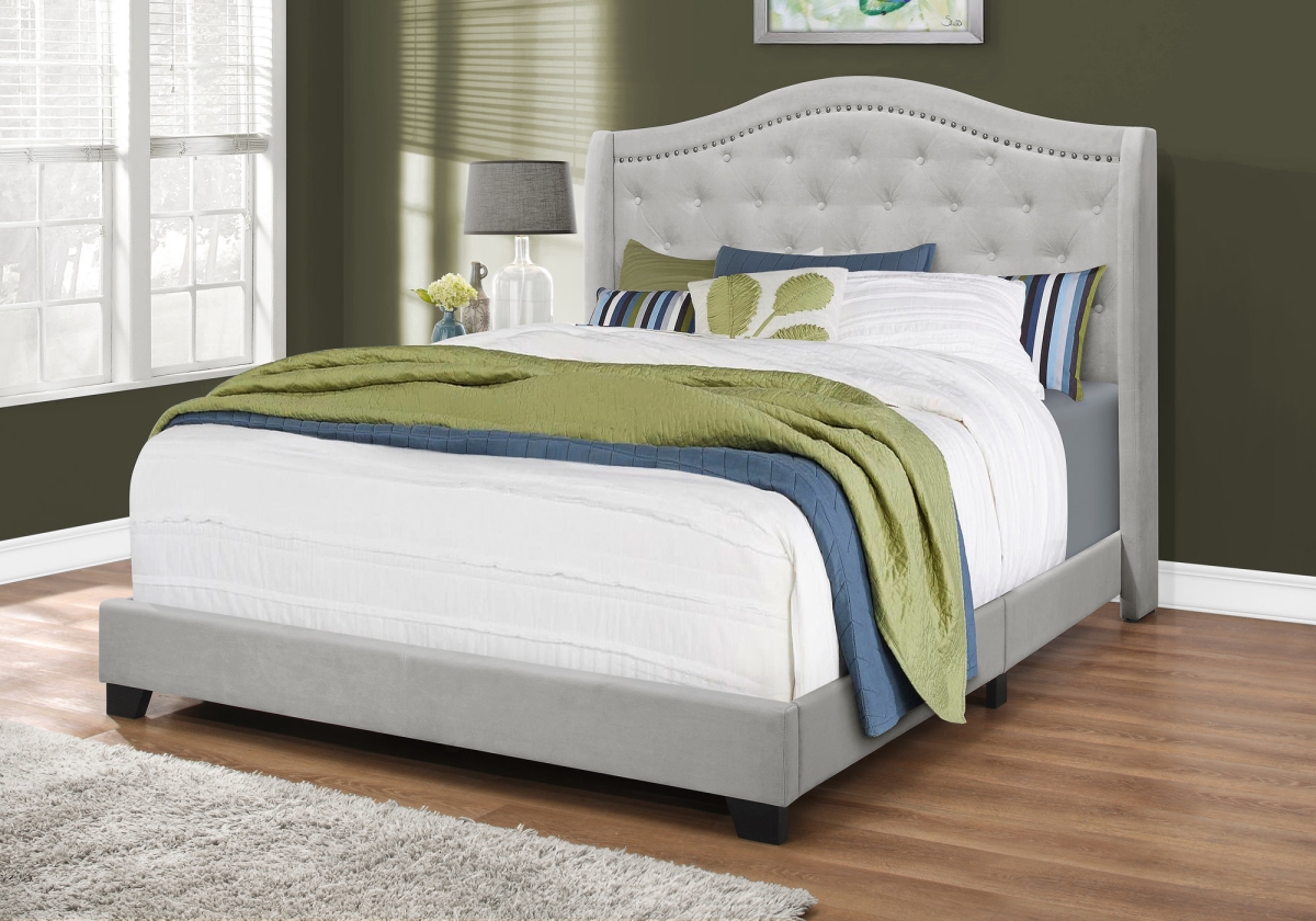 56.5 in. Foam, MDF, Solid Wood, Velvet Queen Size Bed with a Chrome Trim