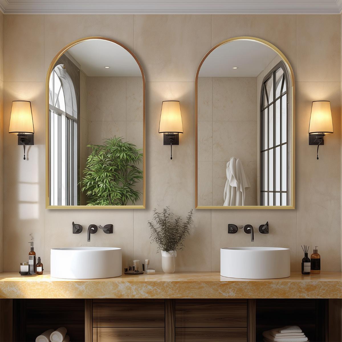 723709 38 in. Gold Aluminum Arch Framed Accent Mirror