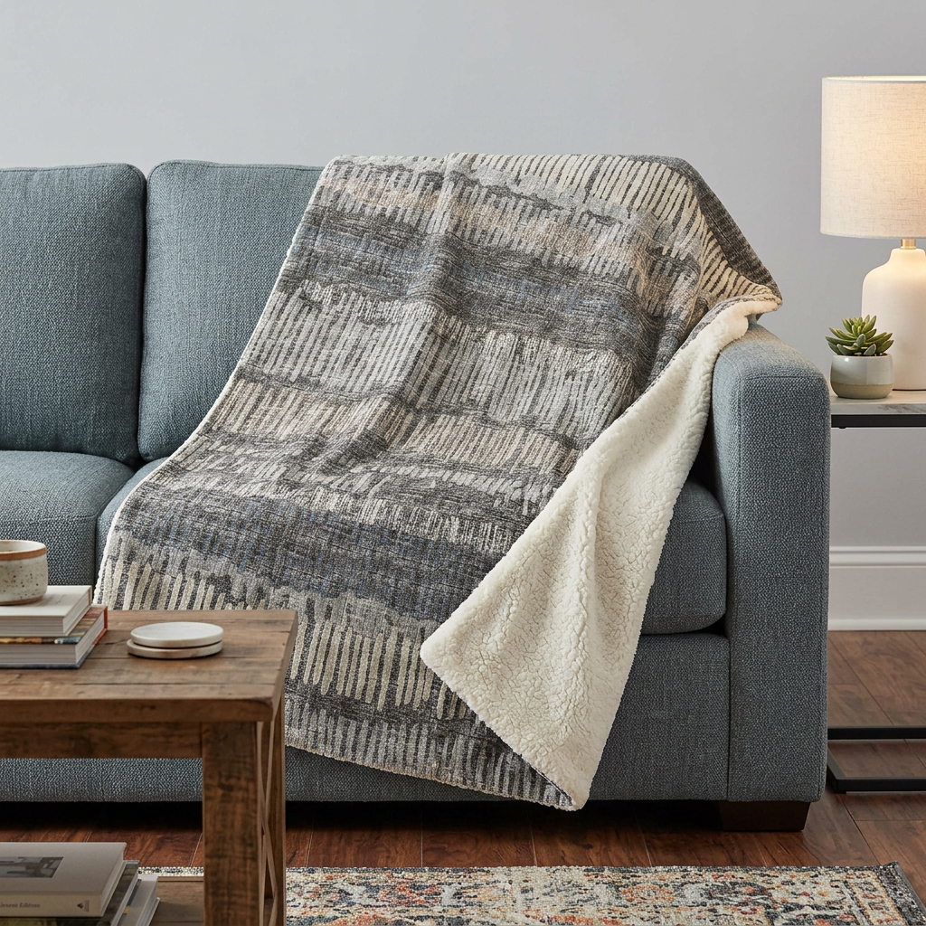 699031 50 x 70 in. Gray & Charcoal Abstract Polyester Woven Plush Throw Blanket