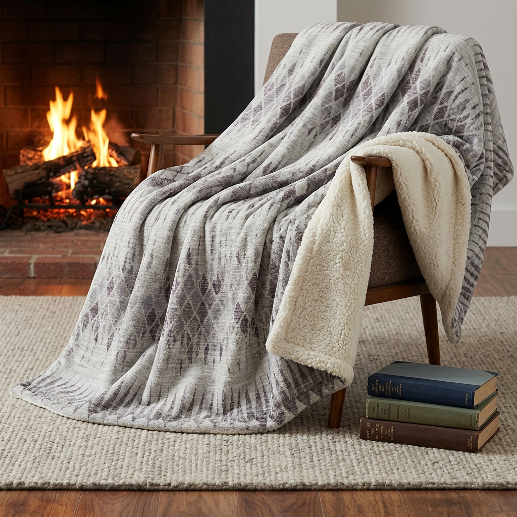 699033 50 x 70 in. Beige & Gray Geometric Polyester Woven Plush Throw Blanket