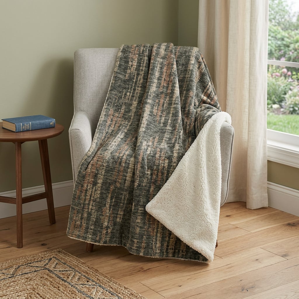 699039 50 x 70 in. Green & Wheat Abstract Polyester Woven Plush Throw Blanket