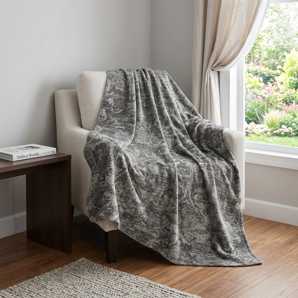 712275 50 x 70 in. Charcoal & Gray Damask Polyester Woven Plush Throw Blanket