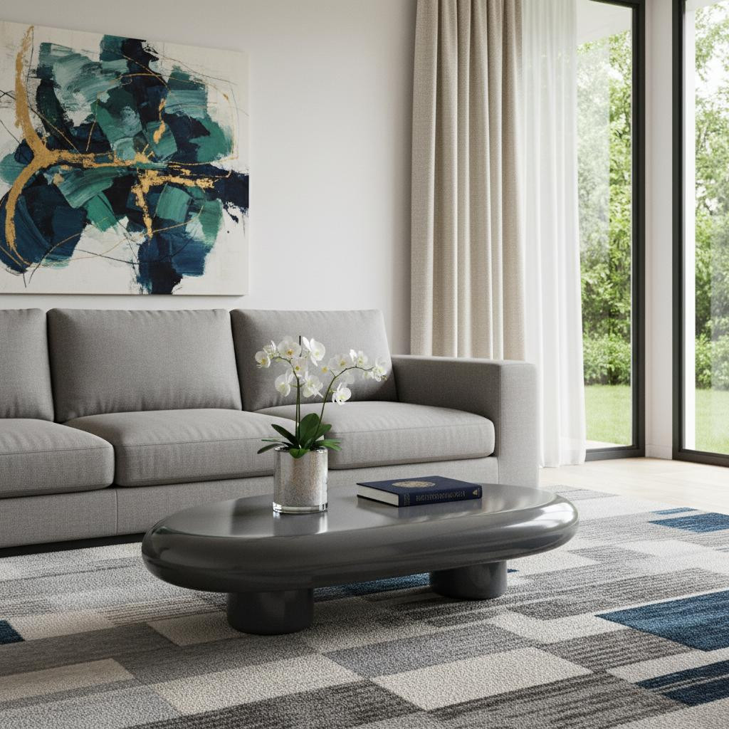 716363 46 in. Gray Wood & Steel Oval Coffee Table
