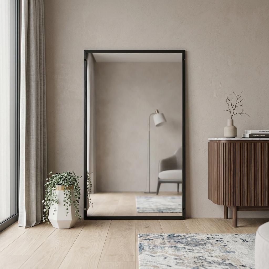 719499 59 in. Black Metal Framed Standing Mirror
