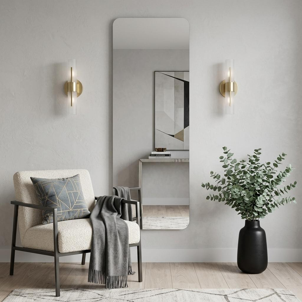 720584 65 in. Silver Frameless Full Length Hanging Mirror