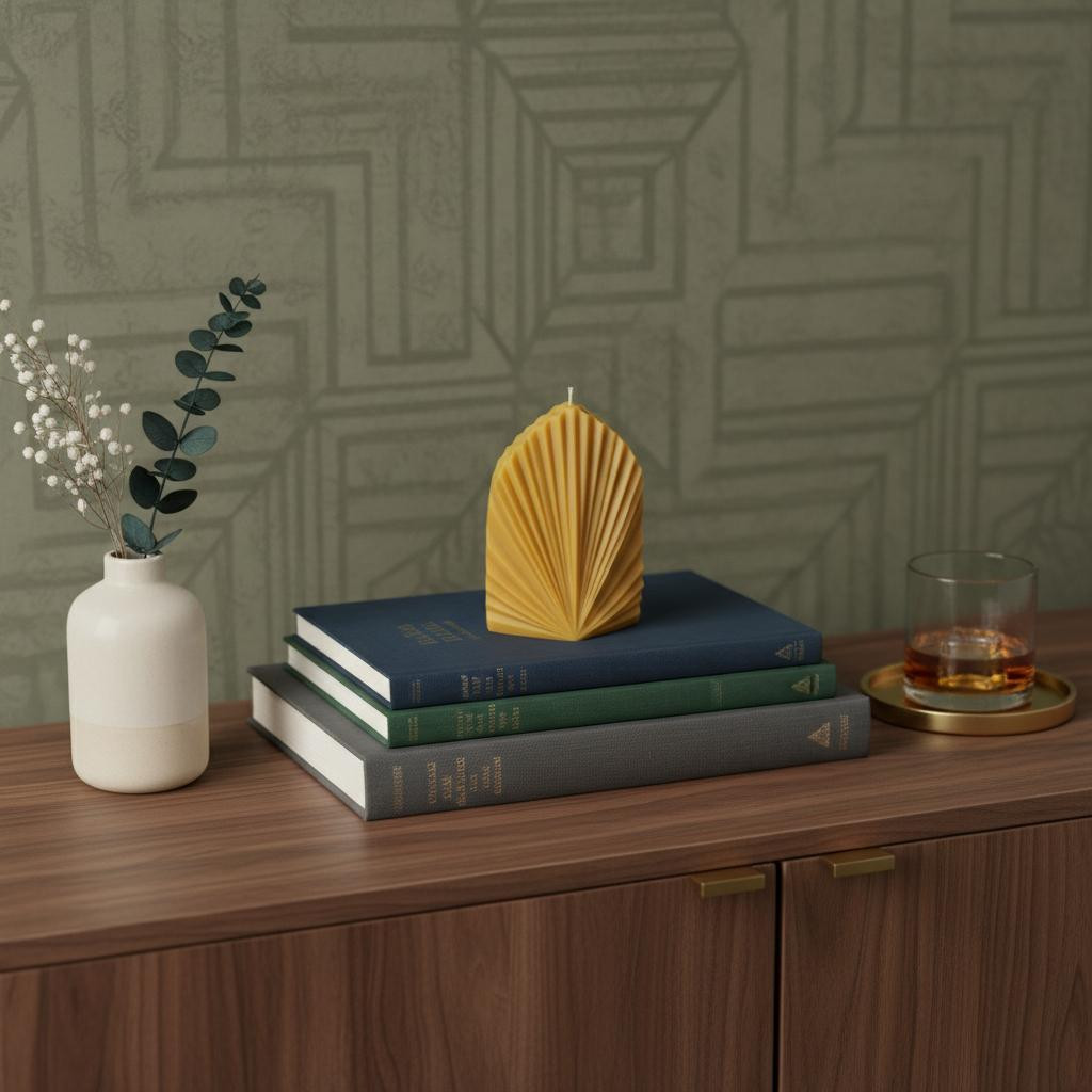723226 6 in. Gold Unscented Dimensional Palm Leaf Candle