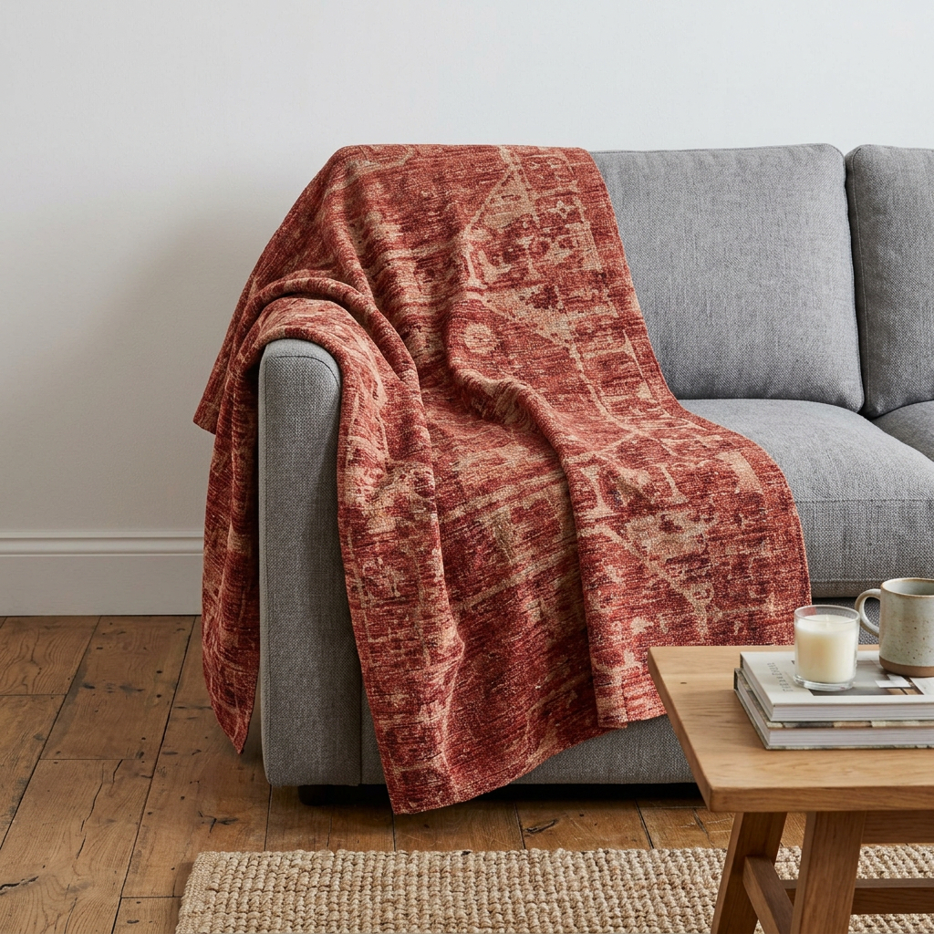 712283 50 x 70 in. Red & Maroon Damask Polyester Woven Plush Throw Blanket