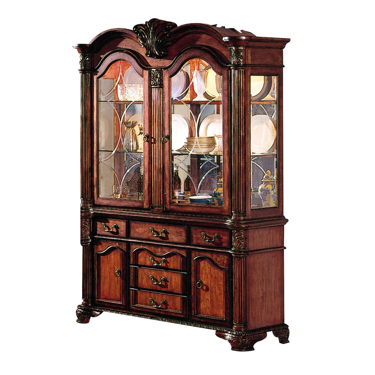 Picture of HomeRoots 346970 21 x 61 x 88 in. Cherry Wood Poly Resin Glass Mirror Hutch & Buffet