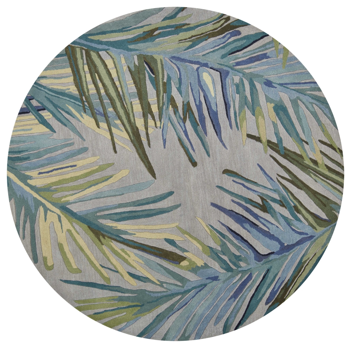 5 ft. 6 in. Round Wool Grey & Blue Area Rug